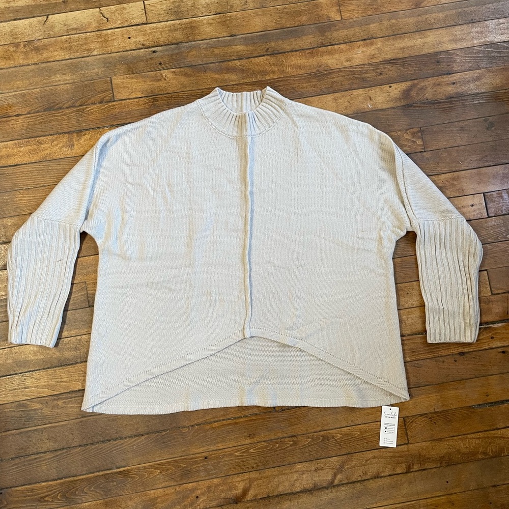 NEW Cupshe Oversized Mock Turtleneck Sweater Medium Ecru